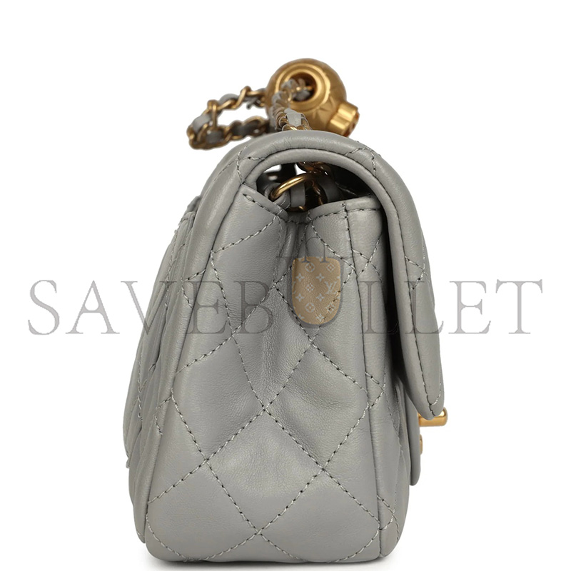 CHANEL MASTER MINI PEARL CRUSH RECTANGULAR FLAP BAG GREY LAMBSKIN BRUSHED GOLD HARDWARE AS1787 (20*13*7cm)